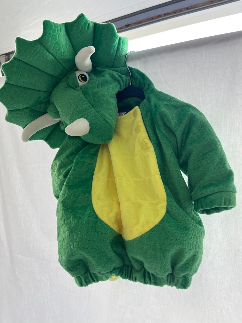 Green Plush Triceratops Infant Costume with Yellow Accent